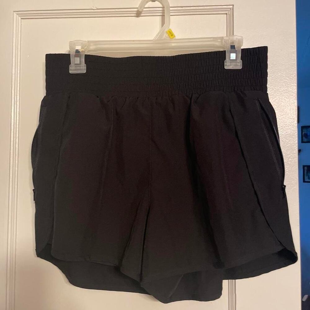 Black athletic shorts with built in biker short underneath